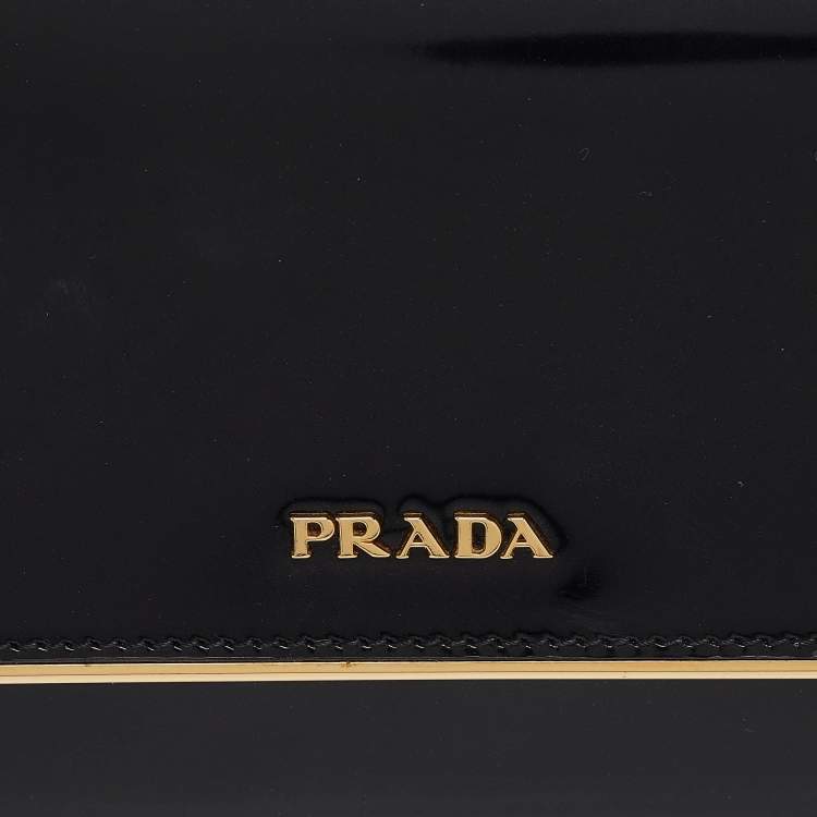 Pre Owned Prada Black Patent Leather Metal Flap Clutch