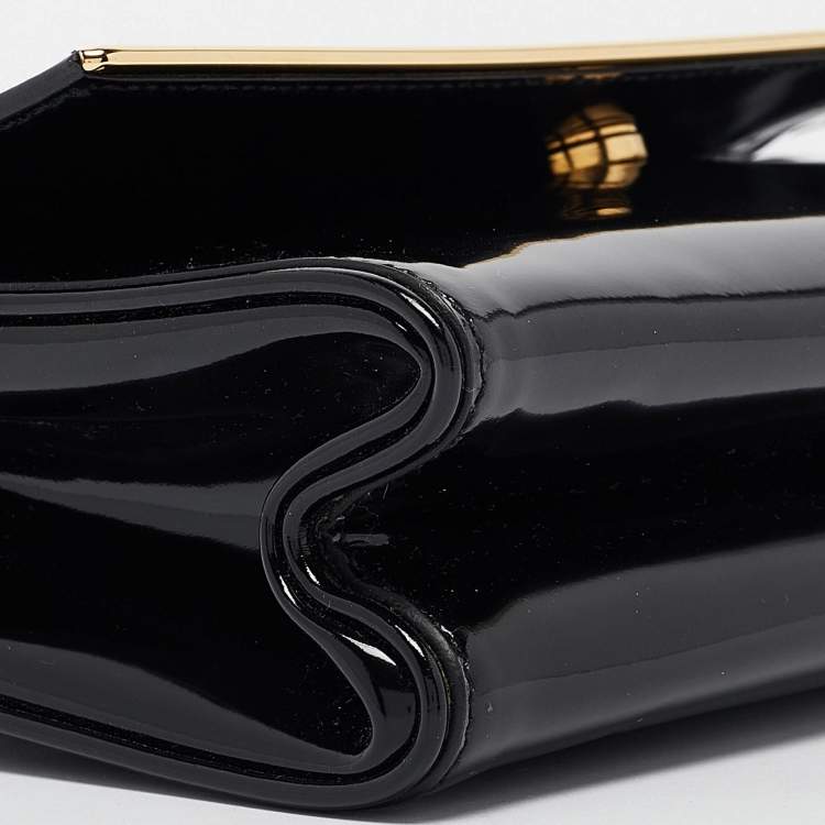 Pre Owned Prada Black Patent Leather Metal Flap Clutch