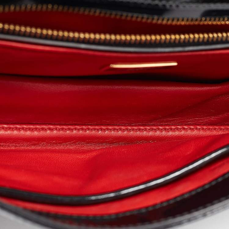 Pre Owned Prada Black Patent Leather Metal Flap Clutch