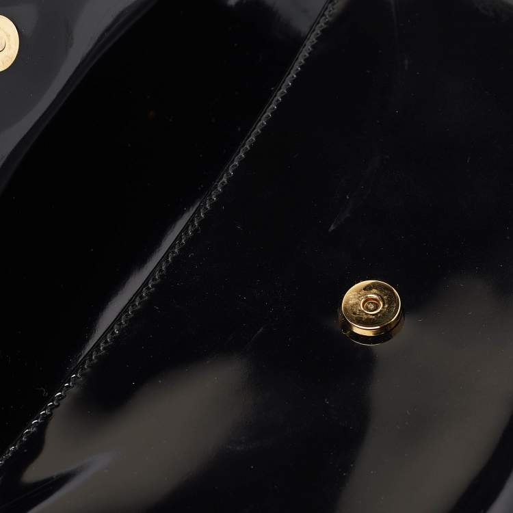 Pre Owned Prada Black Patent Leather Metal Flap Clutch
