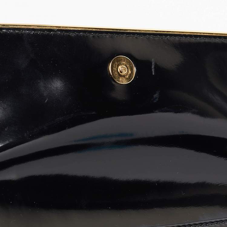 Pre Owned Prada Black Patent Leather Metal Flap Clutch