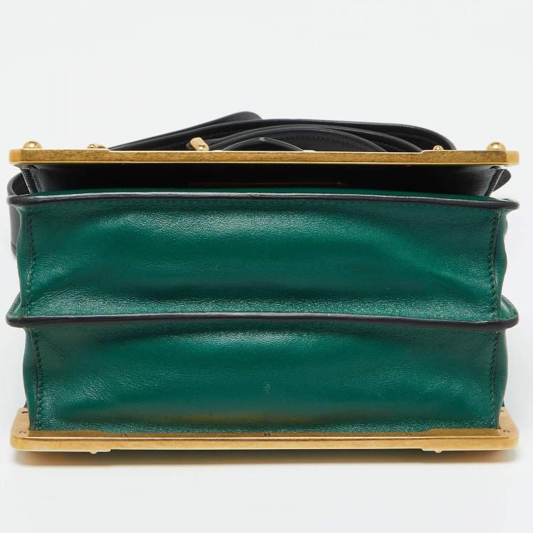 Pre Owned Prada Green/Black Leather Cahier Flap Shoulder Bag