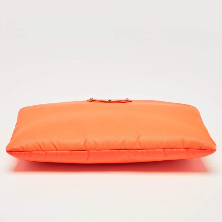 Pre Owned Prada Neon Orange Nylon Chain Clutch
