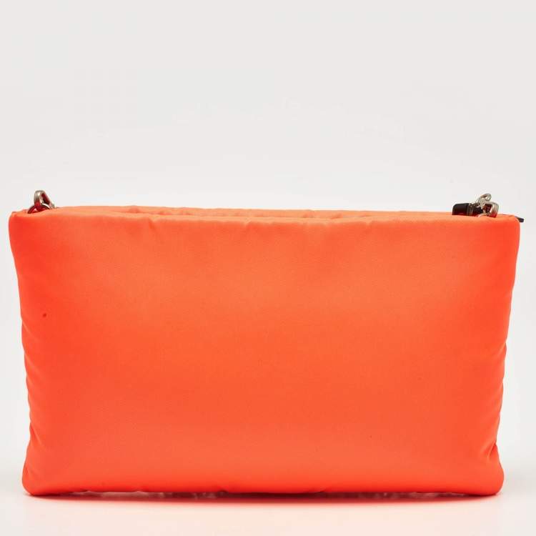 Pre Owned Prada Neon Orange Nylon Chain Clutch