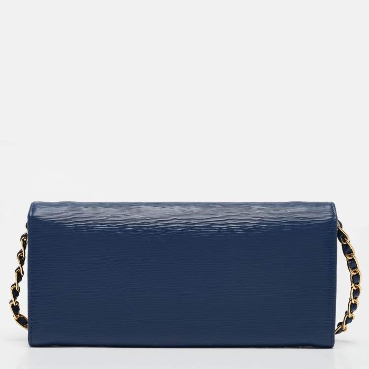 Pre Owned Prada Blue Vitello Move Leather Wallet on Chain