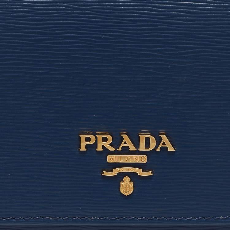 Pre Owned Prada Blue Vitello Move Leather Wallet on Chain
