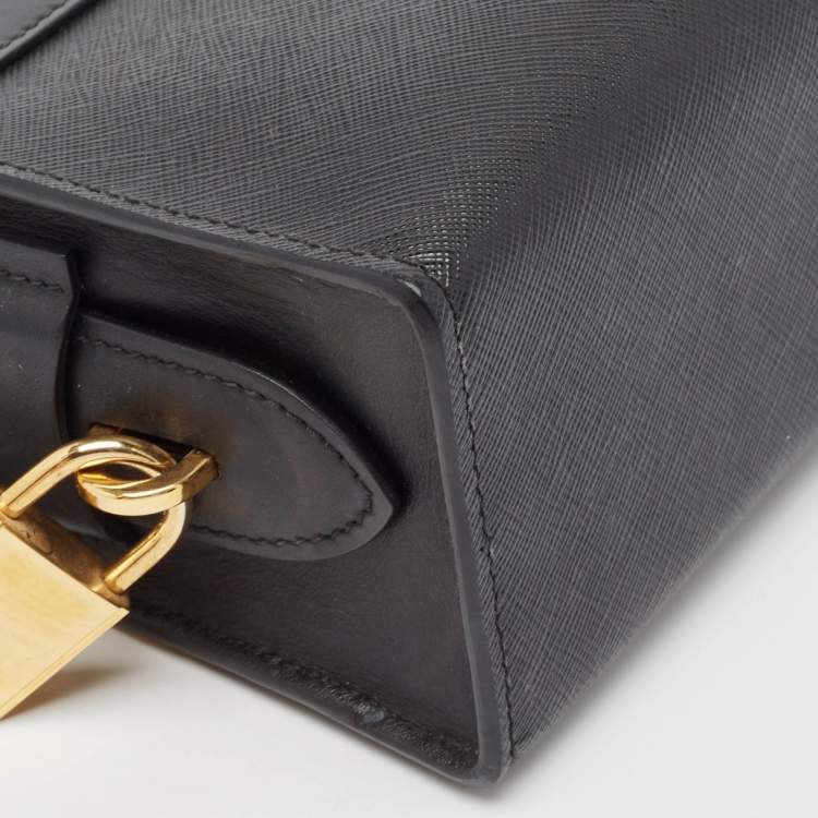 Pre Owned Prada Black City Calf and Saffiano Leather Esplanade Crossbody Bag
