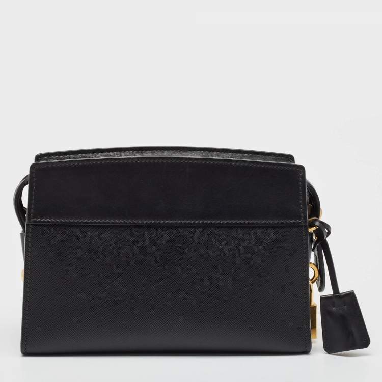 Pre Owned Prada Black City Calf and Saffiano Leather Esplanade Crossbody Bag