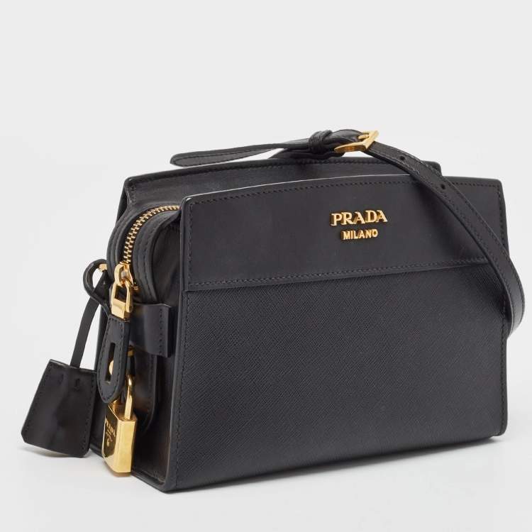 Pre Owned Prada Black City Calf and Saffiano Leather Esplanade Crossbody Bag