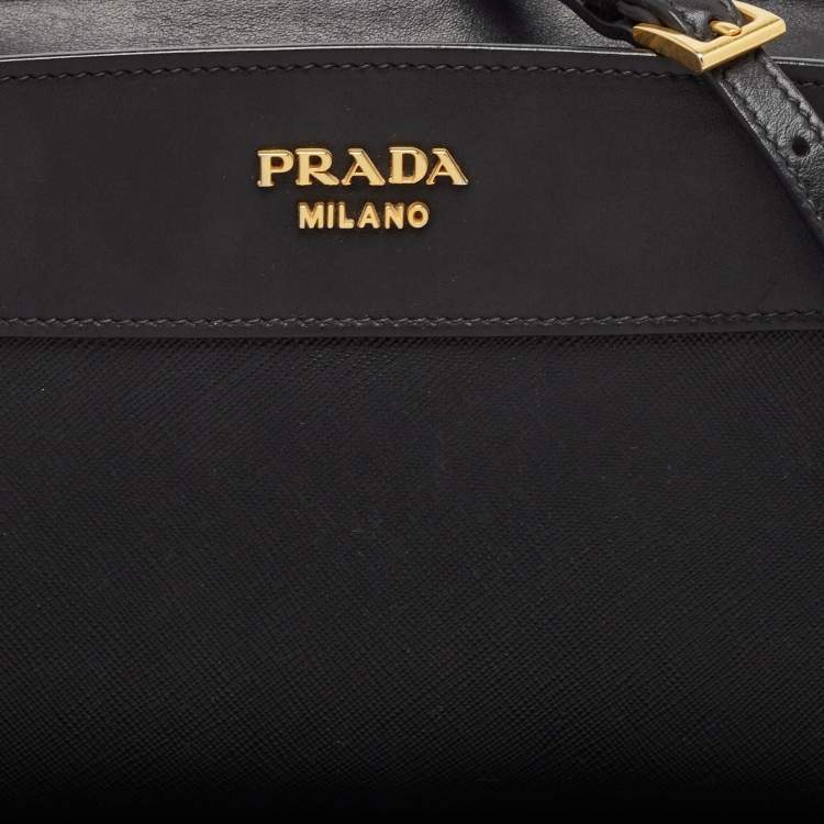 Pre Owned Prada Black City Calf and Saffiano Leather Esplanade Crossbody Bag