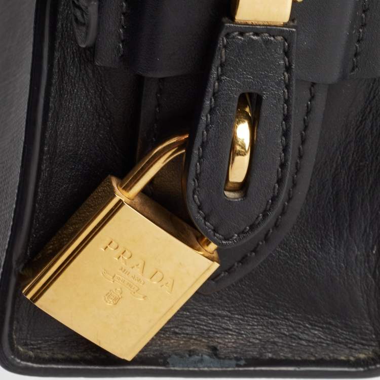 Pre Owned Prada Black City Calf and Saffiano Leather Esplanade Crossbody Bag