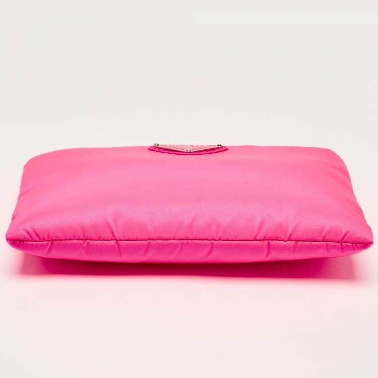 Pre Owned Prada Neon Pink Soft Nylon Chain Pochette