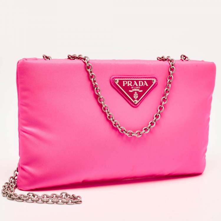 Pre Owned Prada Neon Pink Soft Nylon Chain Pochette