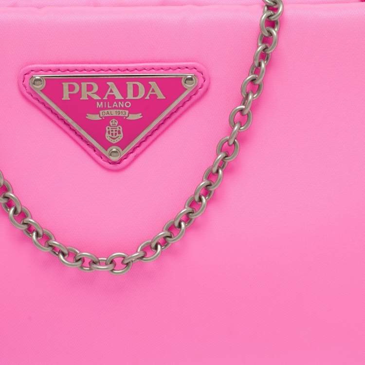 Pre Owned Prada Neon Pink Soft Nylon Chain Pochette