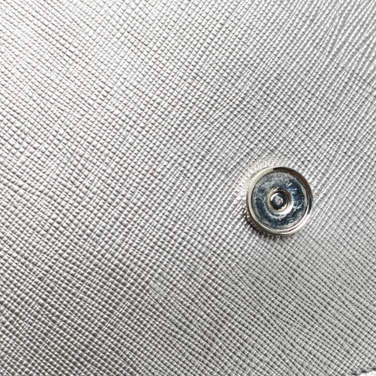 Pre Owned Prada Silver Saffiano Lux Leather Flap Chain Clutch