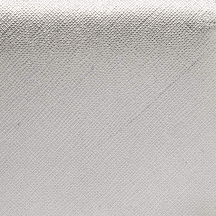 Pre Owned Prada Silver Saffiano Lux Leather Flap Chain Clutch