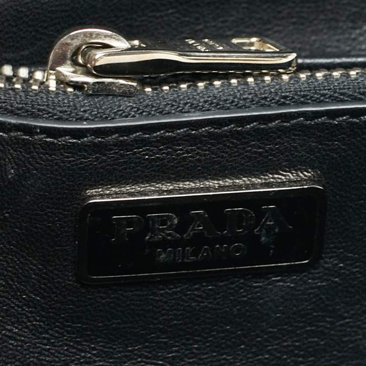 Pre Owned Prada Silver Saffiano Lux Leather Flap Chain Clutch