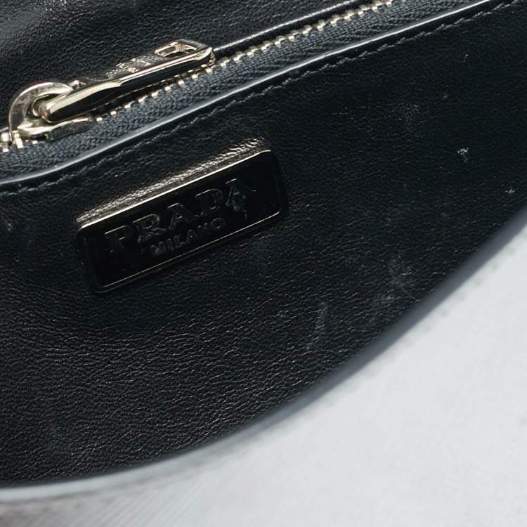 Pre Owned Prada Silver Saffiano Lux Leather Flap Chain Clutch