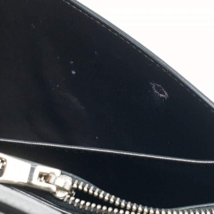 Pre Owned Prada Silver Saffiano Lux Leather Flap Chain Clutch