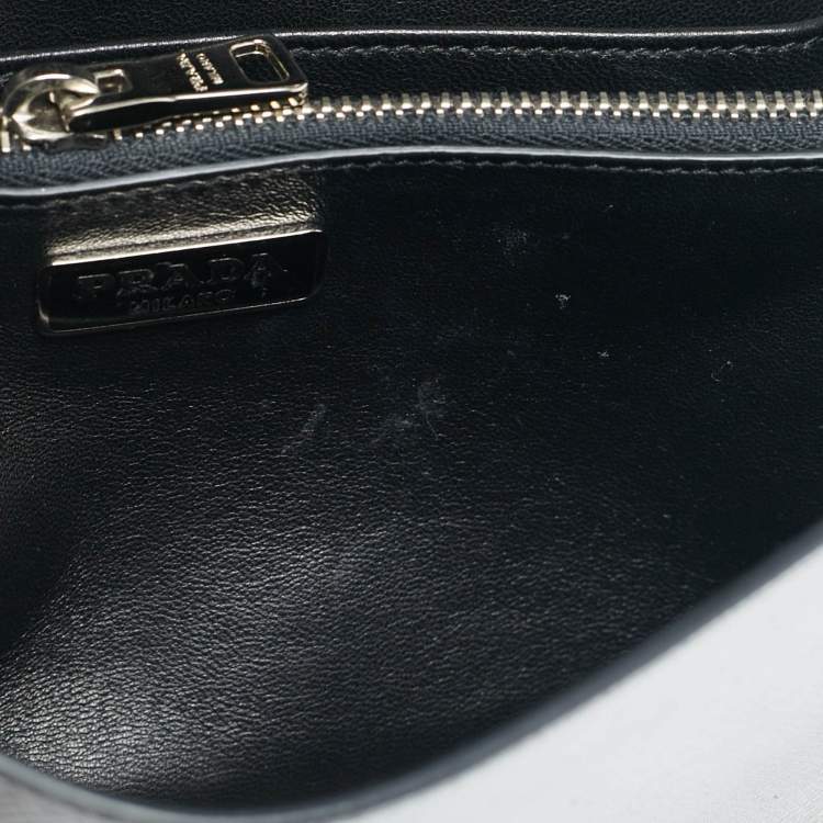 Pre Owned Prada Silver Saffiano Lux Leather Flap Chain Clutch