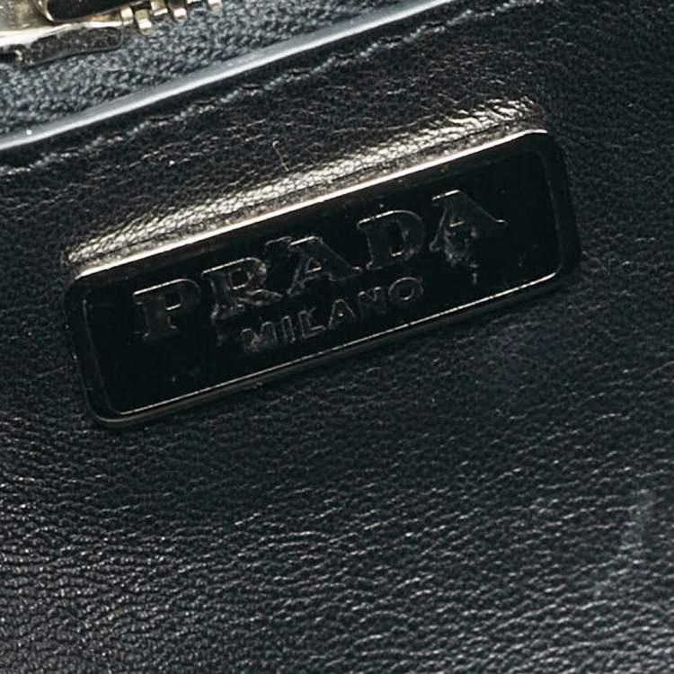 Pre Owned Prada Silver Saffiano Lux Leather Flap Chain Clutch