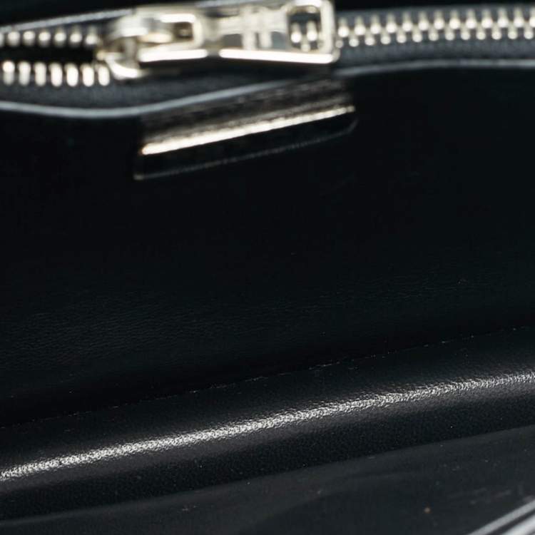 Pre Owned Prada Silver Saffiano Lux Leather Flap Chain Clutch