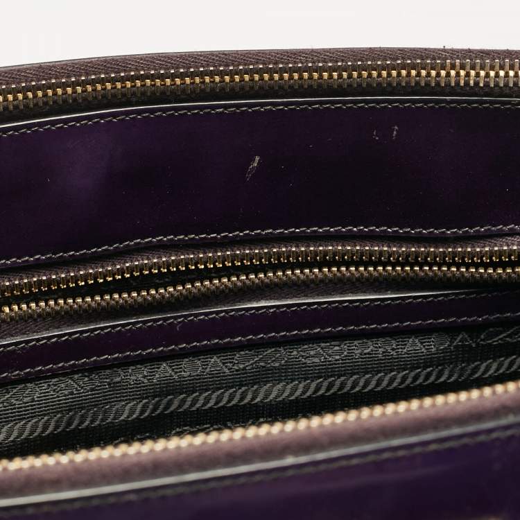 Pre Owned Prada Purple Patent Leather Medium Double Zip Galleria Tote