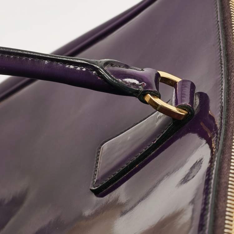Pre Owned Prada Purple Patent Leather Medium Double Zip Galleria Tote
