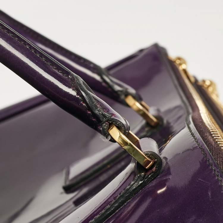Pre Owned Prada Purple Patent Leather Medium Double Zip Galleria Tote