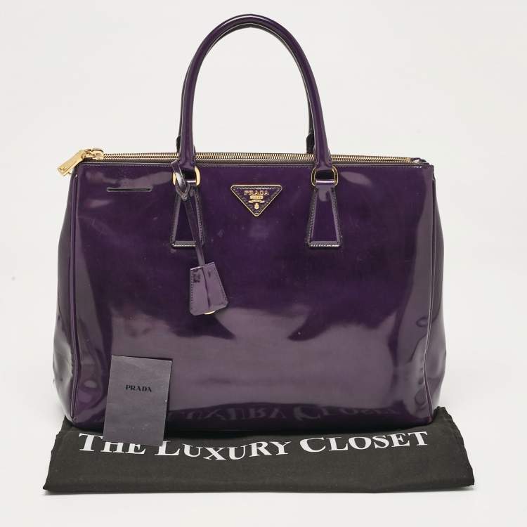 Pre Owned Prada Purple Patent Leather Medium Double Zip Galleria Tote