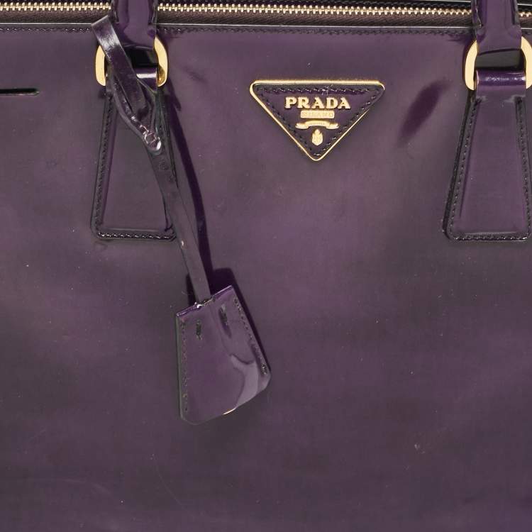 Pre Owned Prada Purple Patent Leather Medium Double Zip Galleria Tote