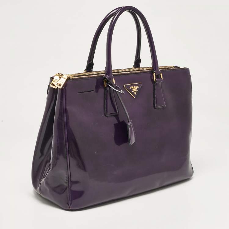Pre Owned Prada Purple Patent Leather Medium Double Zip Galleria Tote