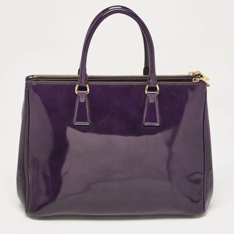 Pre Owned Prada Purple Patent Leather Medium Double Zip Galleria Tote