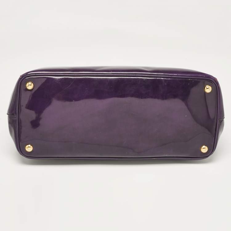 Pre Owned Prada Purple Patent Leather Medium Double Zip Galleria Tote