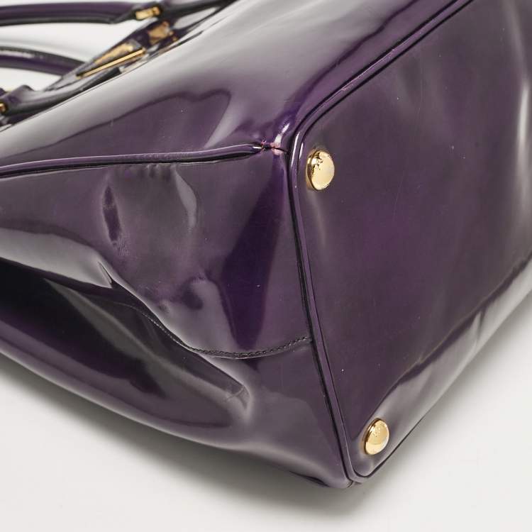 Pre Owned Prada Purple Patent Leather Medium Double Zip Galleria Tote