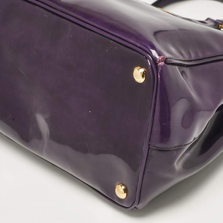 Pre Owned Prada Purple Patent Leather Medium Double Zip Galleria Tote