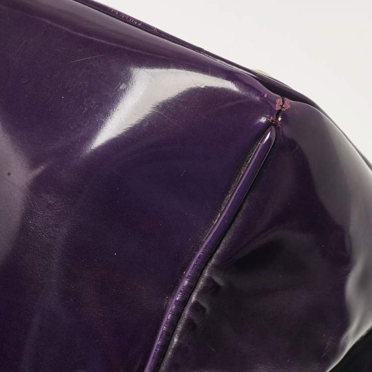 Pre Owned Prada Purple Patent Leather Medium Double Zip Galleria Tote
