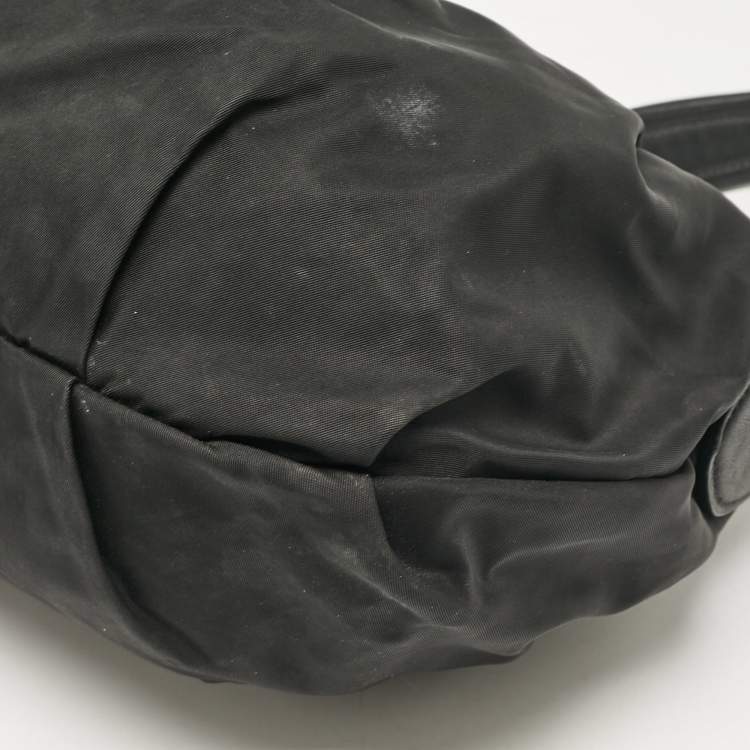 Pre Owned Prada Black Nylon Pleated Hobo