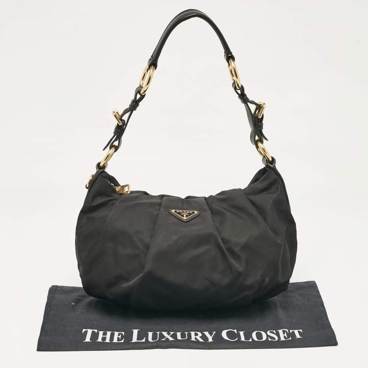 Pre Owned Prada Black Nylon Pleated Hobo