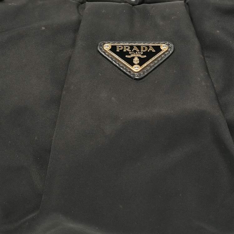 Pre Owned Prada Black Nylon Pleated Hobo