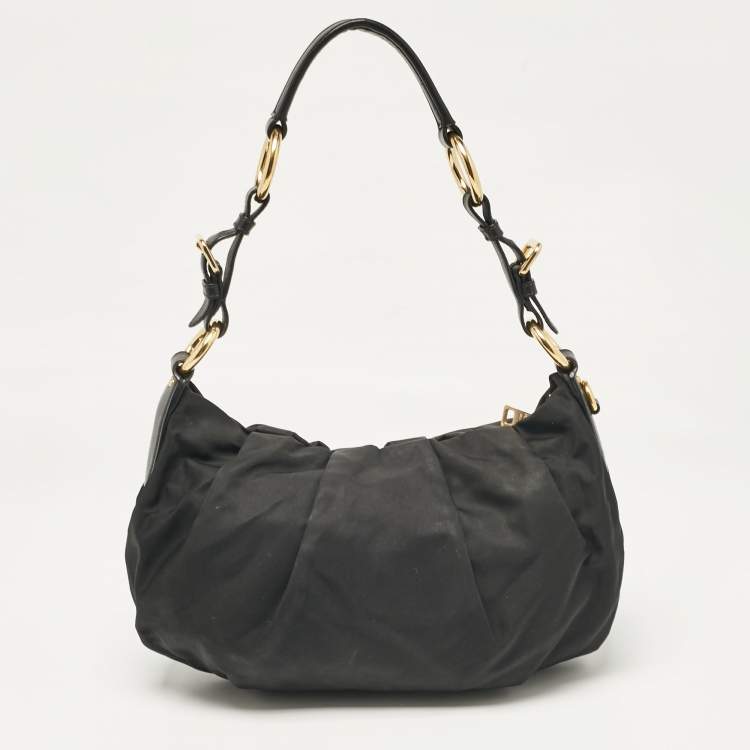 Pre Owned Prada Black Nylon Pleated Hobo