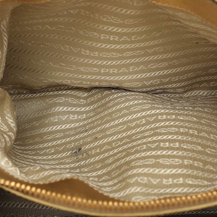 Pre Owned Prada Gold Saffiano Lux Leather Small Double Zip Tote