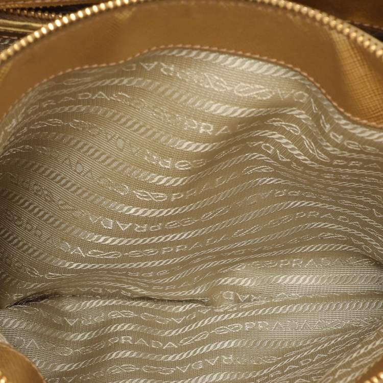 Pre Owned Prada Gold Saffiano Lux Leather Small Double Zip Tote