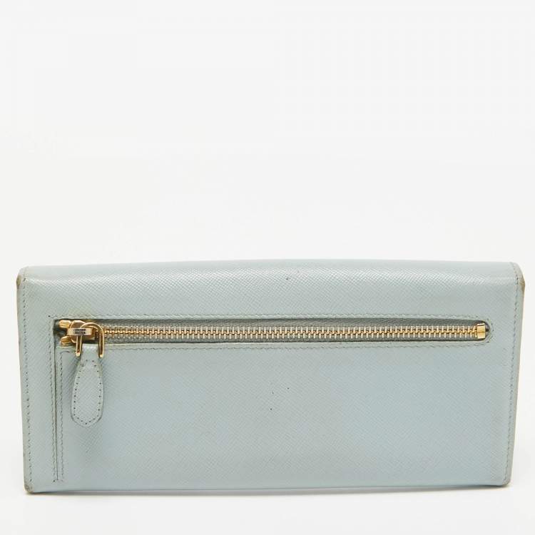 Pre Owned Prada Sky Blue Saffiano Leather Flap Continental Wallet