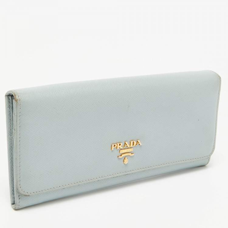 Pre Owned Prada Sky Blue Saffiano Leather Flap Continental Wallet