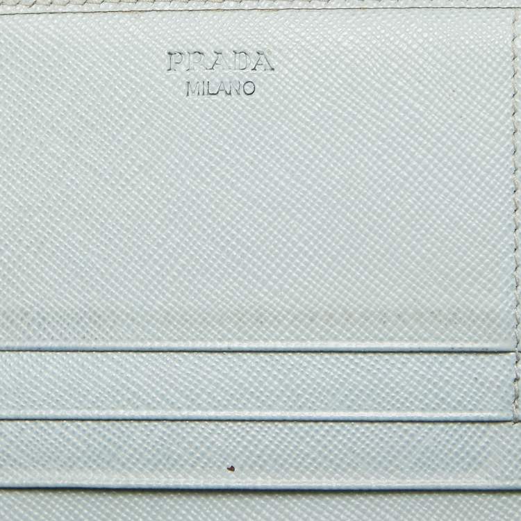Pre Owned Prada Sky Blue Saffiano Leather Flap Continental Wallet
