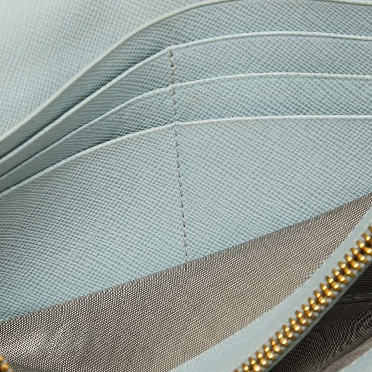 Pre Owned Prada Sky Blue Saffiano Leather Flap Continental Wallet