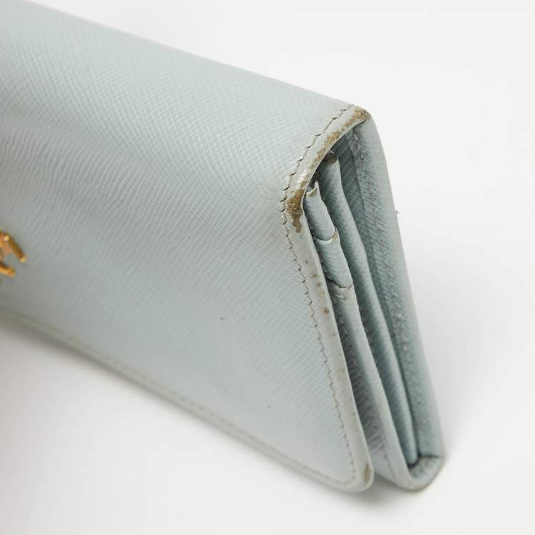 Pre Owned Prada Sky Blue Saffiano Leather Flap Continental Wallet