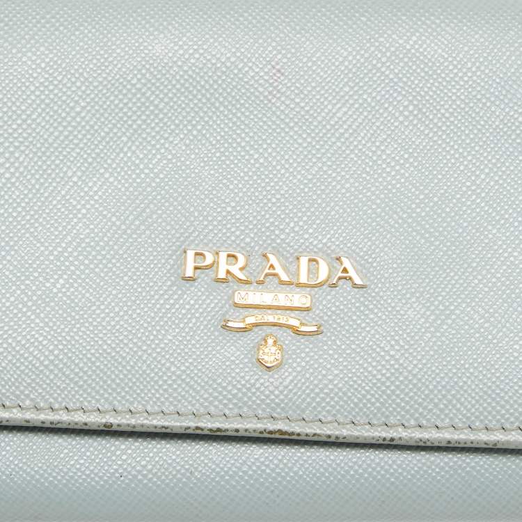 Pre Owned Prada Sky Blue Saffiano Leather Flap Continental Wallet