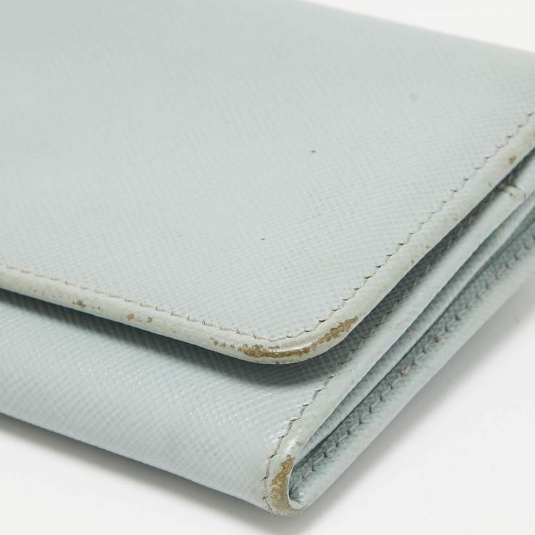 Pre Owned Prada Sky Blue Saffiano Leather Flap Continental Wallet